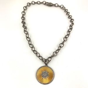 Diamond pave starburst disc necklace
